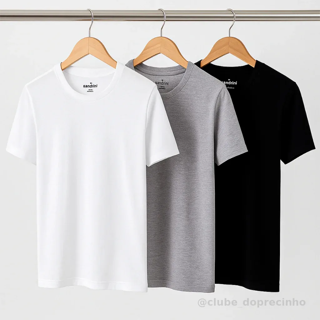 Kit 3 Camisetas Básicas Lisa Dia a Dia Algodão Sandrini Confortavel Masculina Adulto Promoção Original