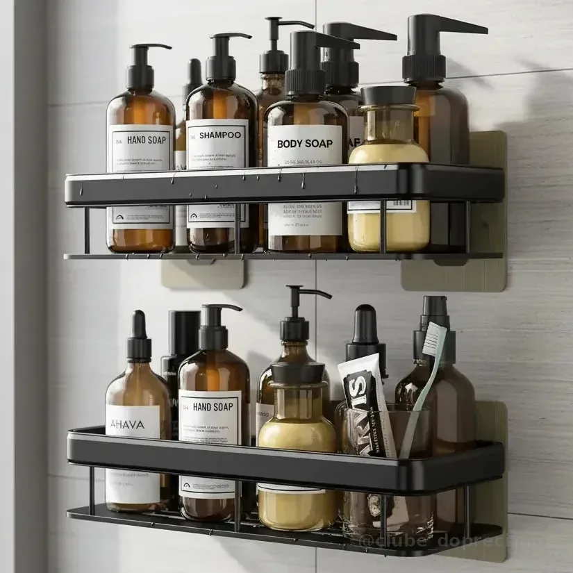 Kit 2 Suporte Shampoo Sabonete Banheiro Adesivo Parede Luxo Preto
