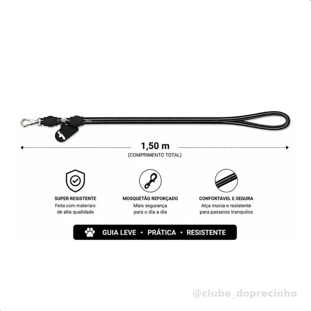 Guia Para Cachorro De Nylon Reforçada São Pet, 1.5 M Preto