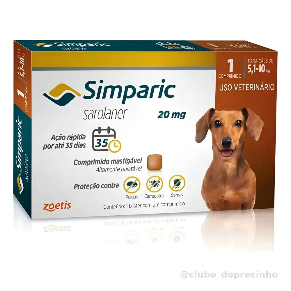 Simparic 20 Mg 5,1 A 10 Kg 1 Unidade Zoetis Marrom-claro