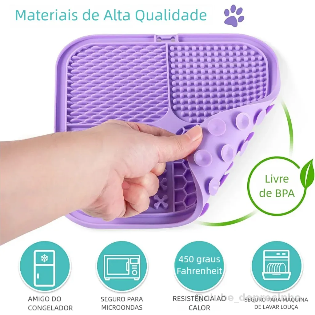 Comedouro Lento Pet – Tapete de Lamber, Reduz Stress e Evita Bagunça