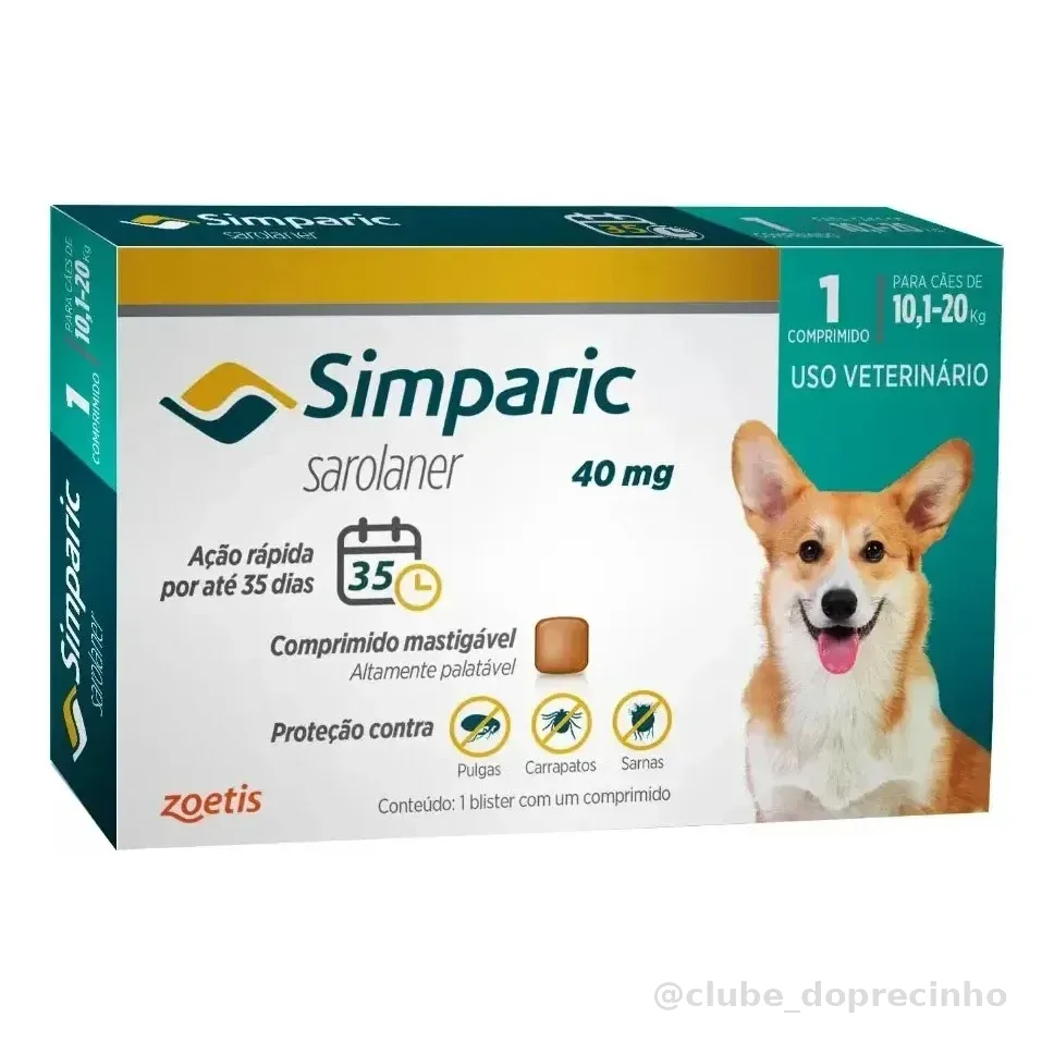 Antipulgas E Carrapatos Cães Simparic Zoetis 40 Mg 10,1 A 20 Kg 1 Unidade Azul-turquesa