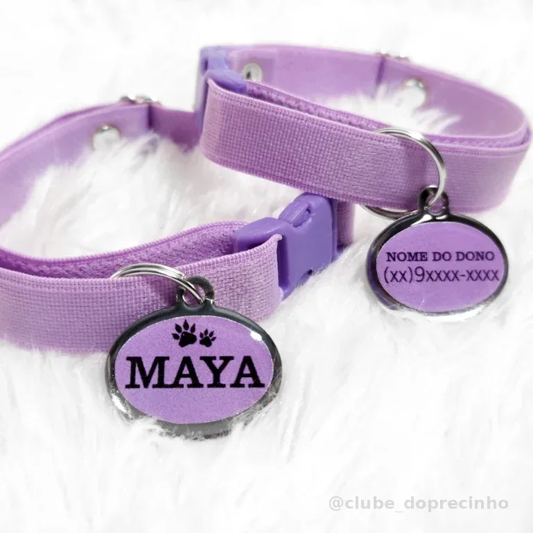 Coleira Personalizada Gato com Pingente de Identificação Plaquinha Pet