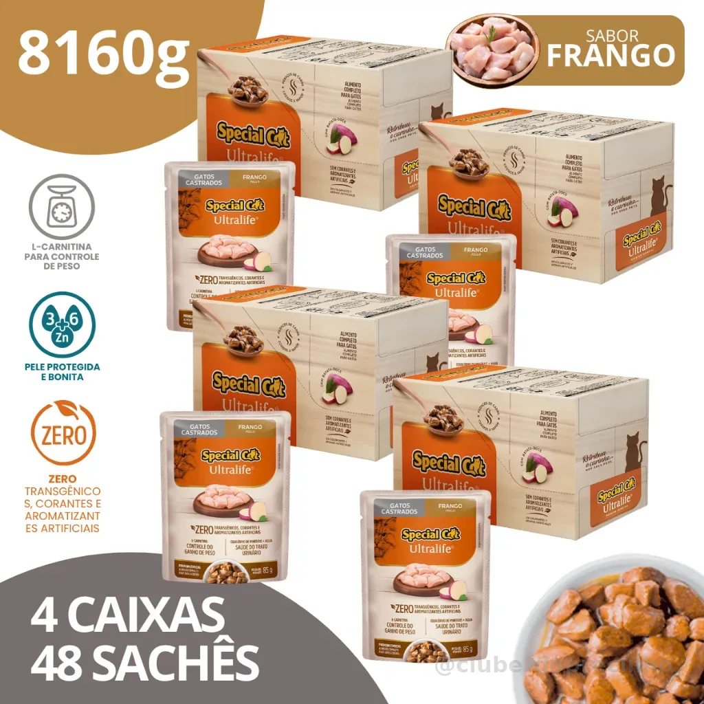 Kit 4 Caixa 12 Sachê Special Cat Ultralife Castrados Sabor Frango - 85g