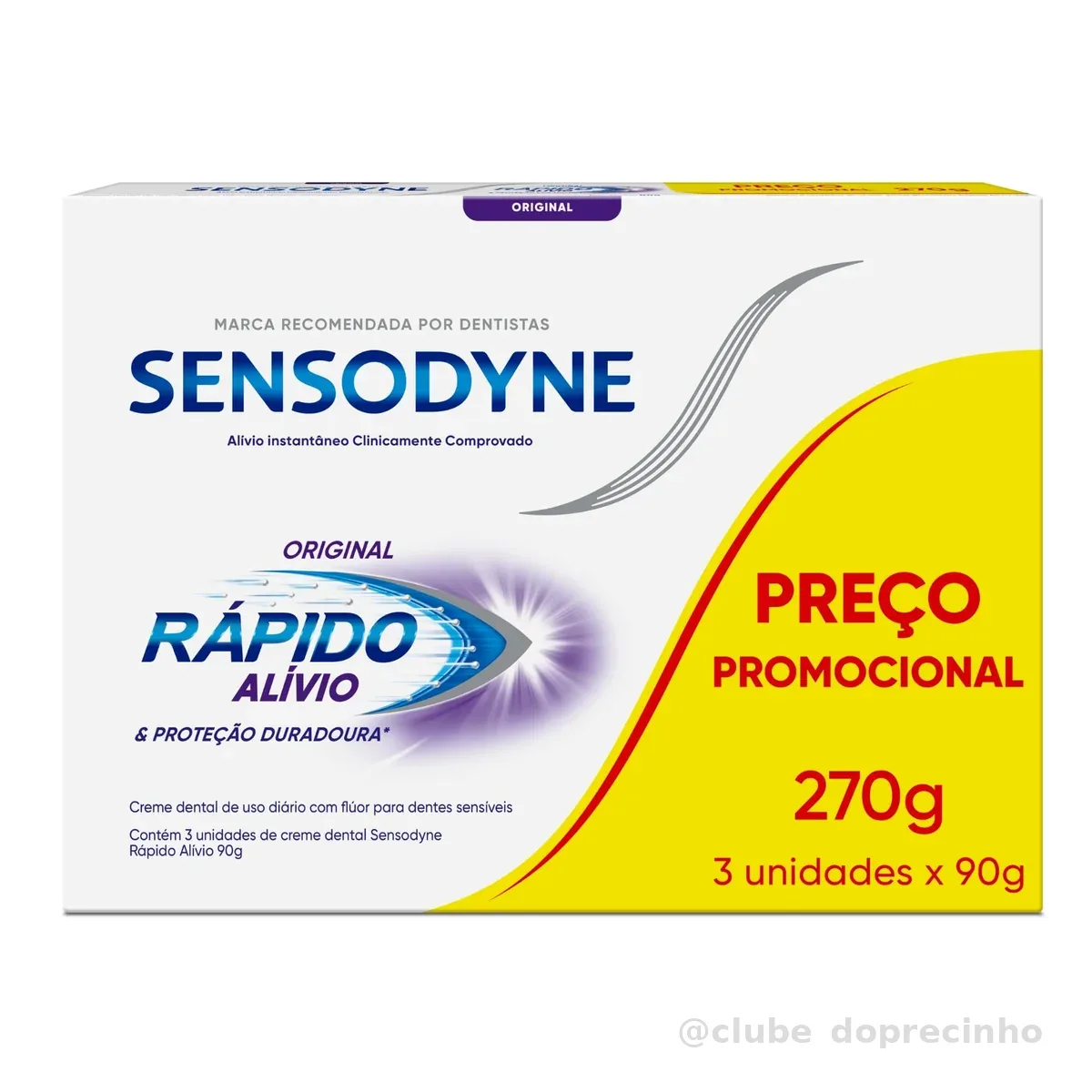 Sensodyne Creme Dental para Sensibilidade Rápido Alívio e Proteção Duradoura com Flúor, Leve 3 e Pague 2, Alívio Instantâneo, 90g cada