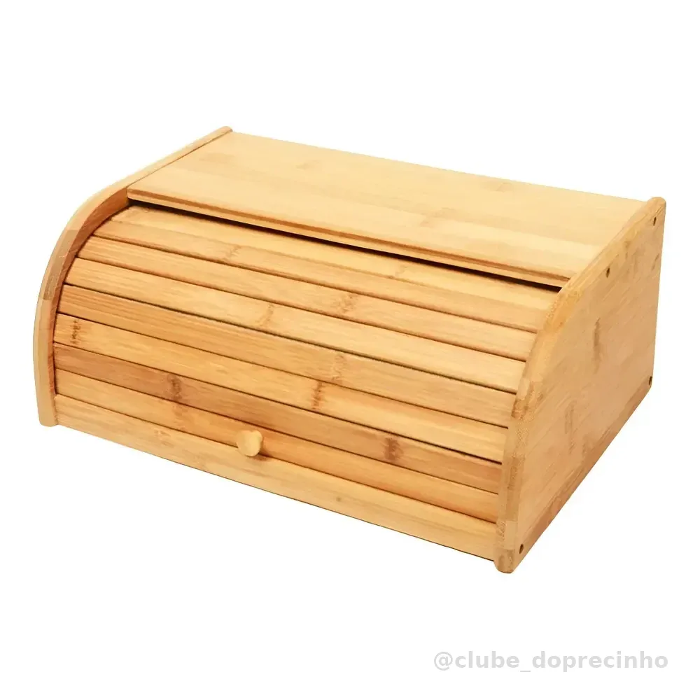 Porta Pão Bambu Com Tampa Retrátil Cor Bege Liso Casa Laura Enxovais