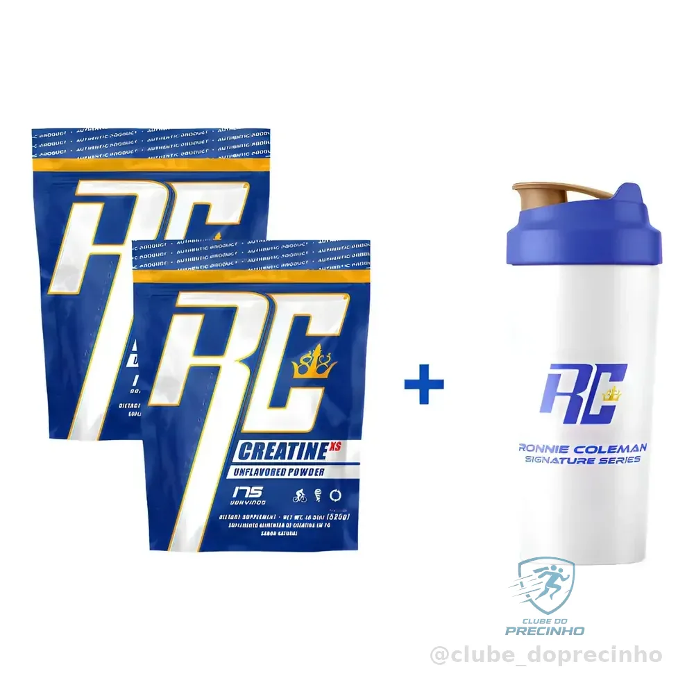 Kit 2x Creatina Refil 100% Pura 525g + Shaker Ronnie Coleman - Sem Sabor