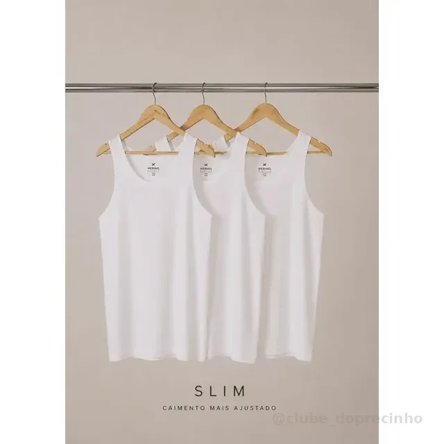 Kit Com 3 Regatas Masculinas Básicas Slim Hering