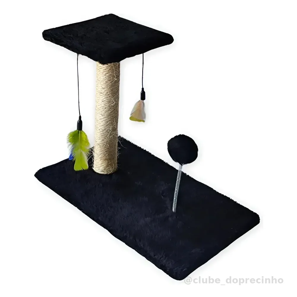 Arranhador Para Gatos Poste Duplo Brinquedo Interativo Cor Preto