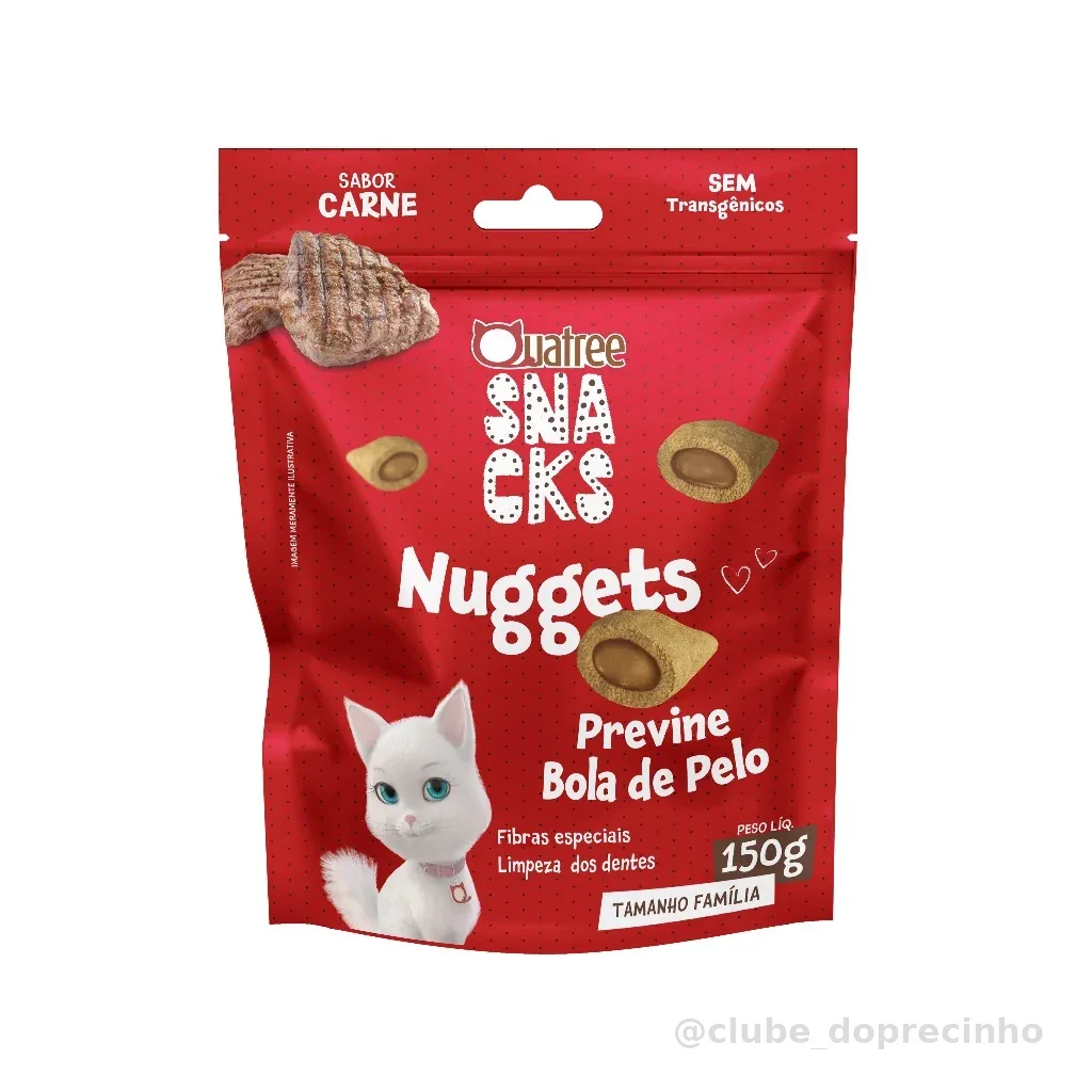 Petisco Snack Quatree Gatos Nuggets Carne Bola de Pelo 150 gr