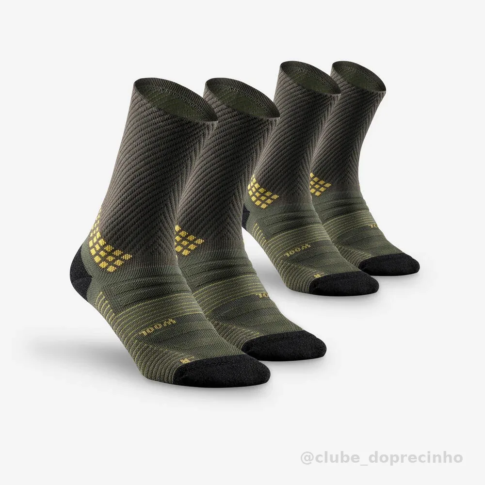 Kit 2 Pares de Meias Adultas para Trilha Cano Alto Hike 900 Quechua Preta