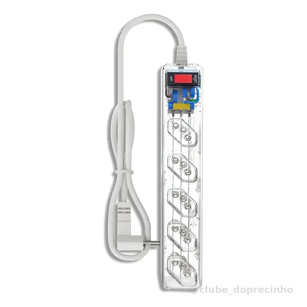Filtro De Linha Clamper Iclamper Energia 5 Tomadas, Com Dps E Proteção Contra Raios E Surtos Elétricos Transparente 127/220v