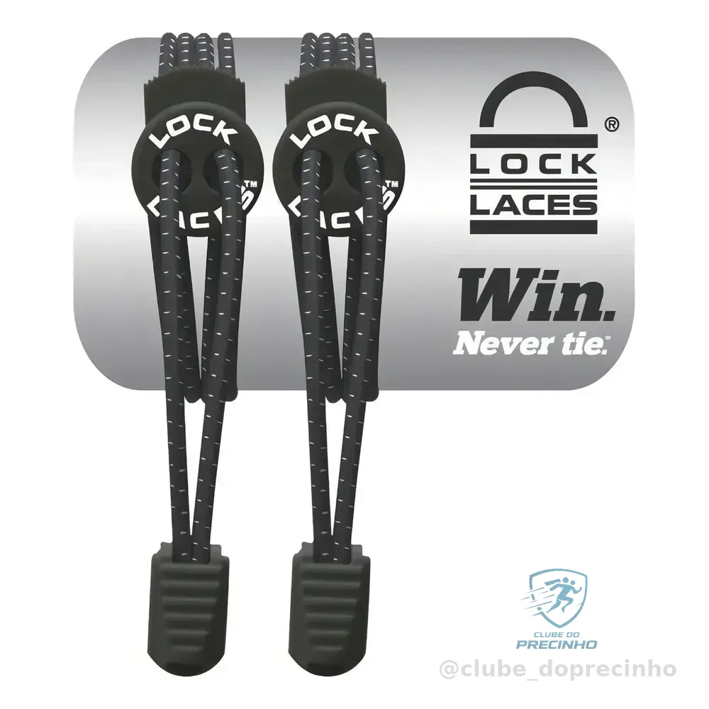 Cadarço Elástico Preto Lock Laces Triathlon Tênis 4mm Poliéster