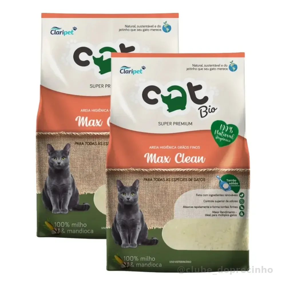 Kit 2 Areia Higiênica Catbio Max Clean 100% Natural 8kg