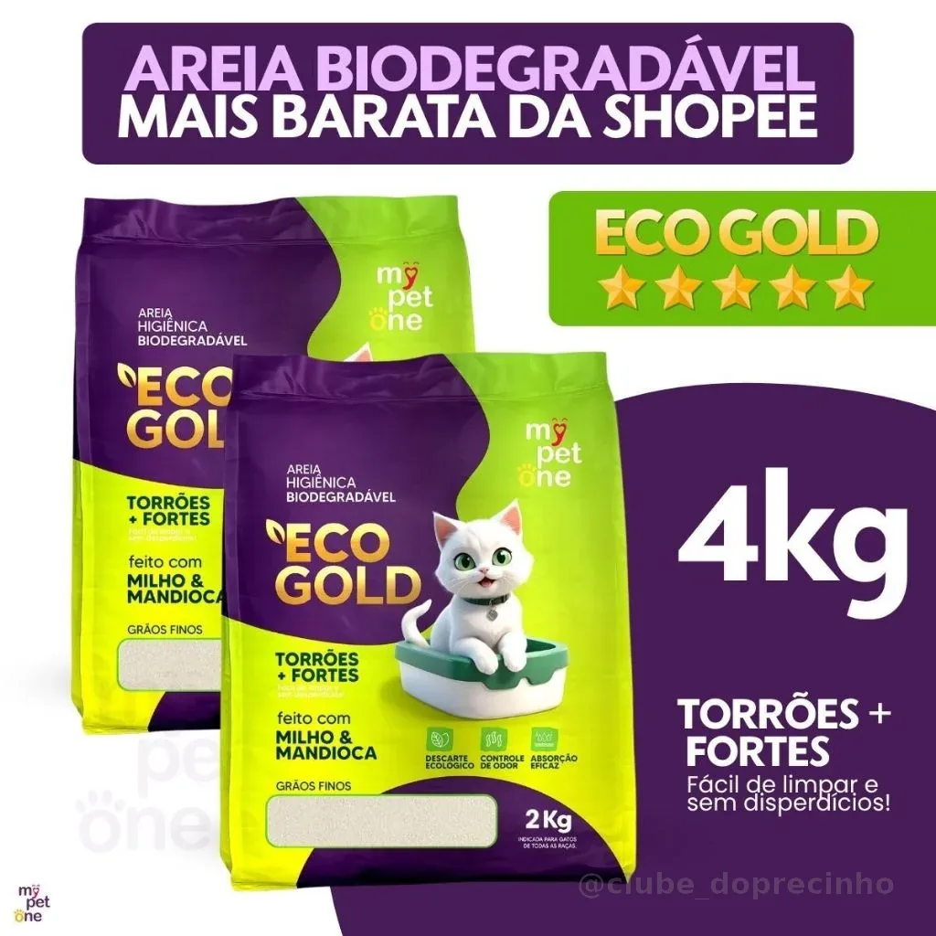 Kit 2 Areia Biodegradável Eco Gold Fina MyPetOne - 2Kg