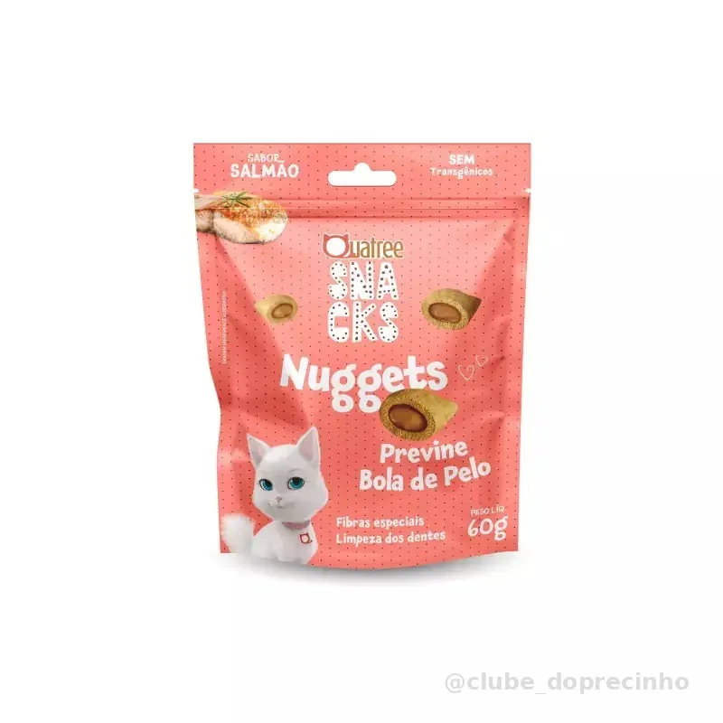 Petisco Snack Quatree Gato Nuggets Salmão Bola de Pelo 60 gr