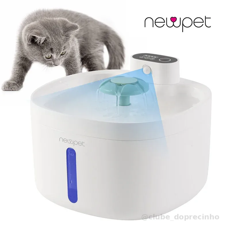 Newpet Bebedouro Fonte de Água Elevado Automático Com Filtro 3 Estágios Para Pet Cachorro Gato com Sensor e Filtro 2.6L
