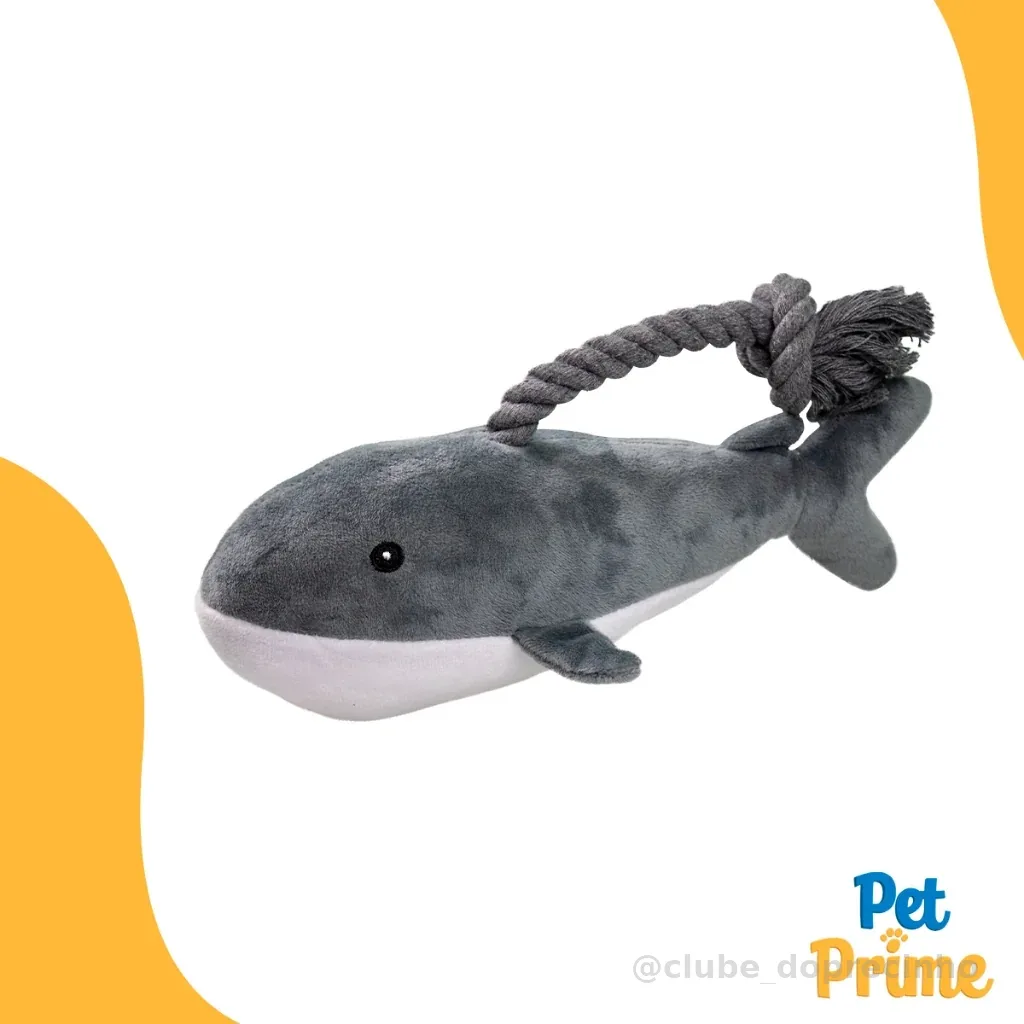 Brinquedo Pelúcia Baleia com Corda para Cães e Gatos