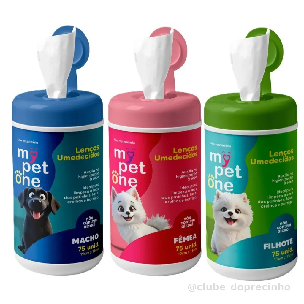 Lenço Umedecido 75 Unidades Para Cães e Gatos Filhotes, Machos e Fêmeas Mypetone