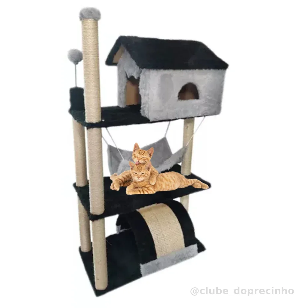Arranhador Para Gatos 3 Andares Com Casinha Rede Poste Toca Brinquedo Antiestresse