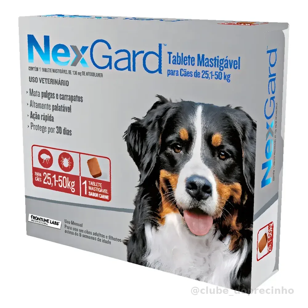 Comprimido Nexgard Anti Pulgas E Carrapatos Cães 25,1-50kg 1 Tablete Laranja-claro