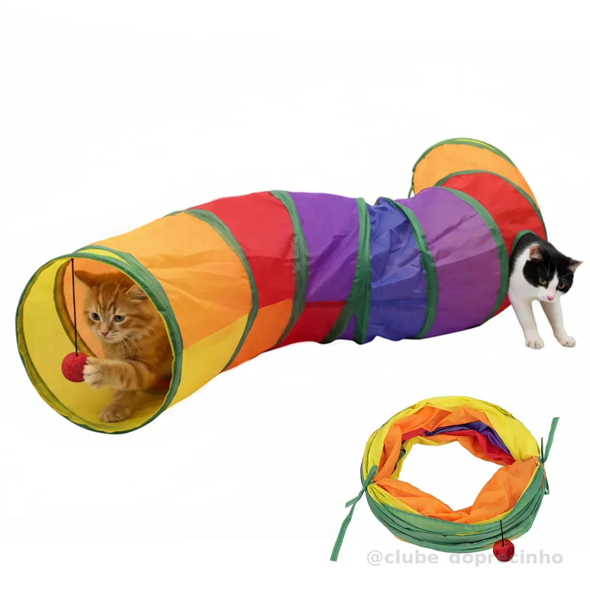 Brinquedo interativo para gatos, túnel para gatos de interior, labirinto dobrável em forma de S com portas laterais