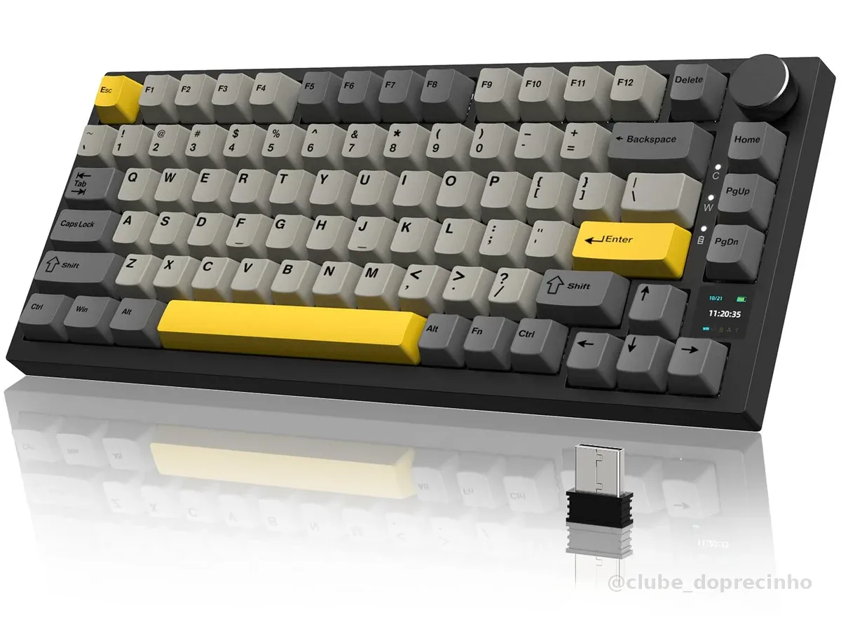 ATTACK SHARK ajazz AK820 Pro Teclado Mecânico Sem Fio Hot Swappable TFT Display & Botão RGB Backlit BT 5.1/2.4Ghz/Tipo-C Wired Junta-Montado Teclado Personalizado para PC/Win (Preto/Peixe Switch)