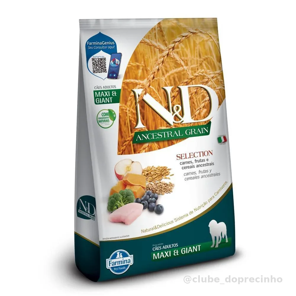 N&D Ancestral Selection para Cães Adultos de Raças Grandes e Gigantes Sabor Carnes, Frutas e Cereais Ancestrais 15Kg