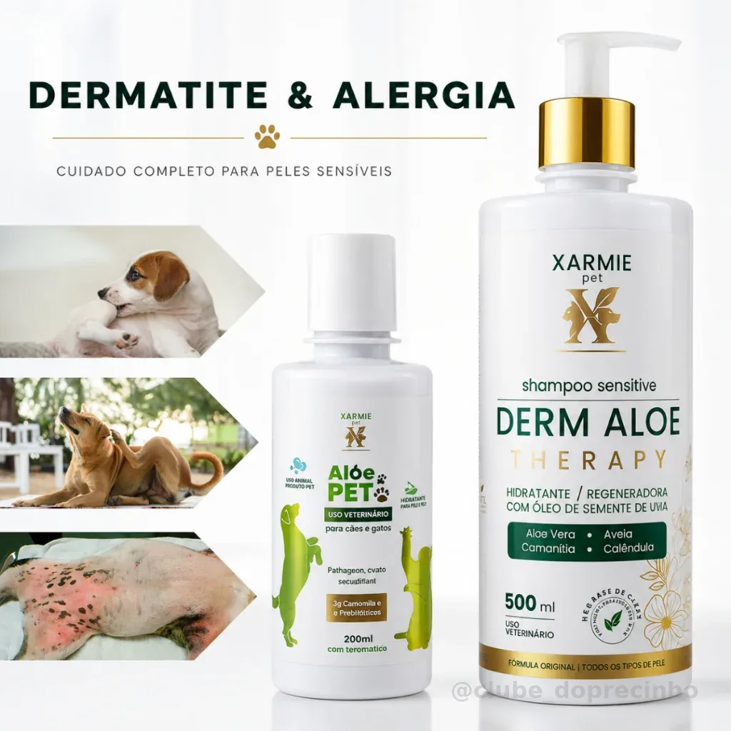 KIT DERMATITE E ALERGIA PET | Alívio da Coceira, Vermelhidão e Irritação | Derm Aloe + Aloe Pet