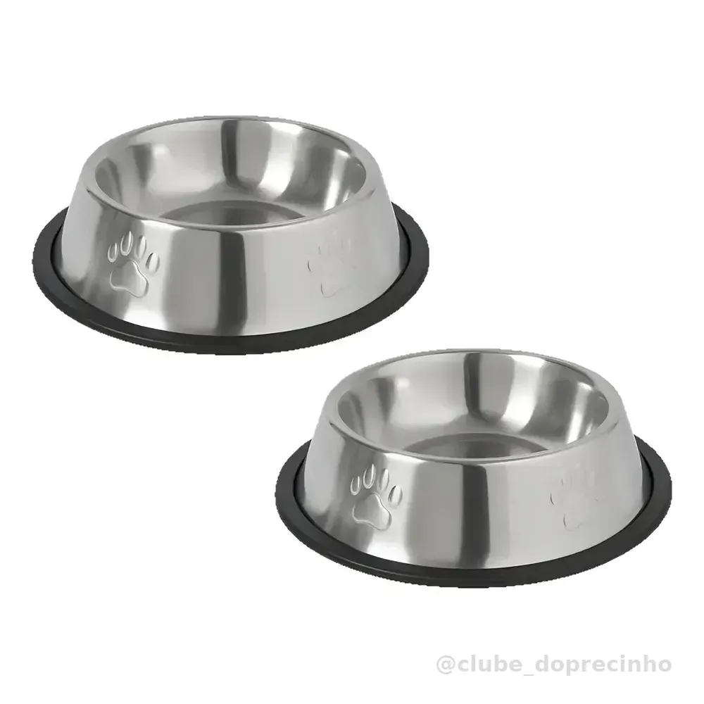 Kit 2 Tigela Inox G Bebedouro Comedouro Cachorro Grande Inox Grande Potinho 800ml