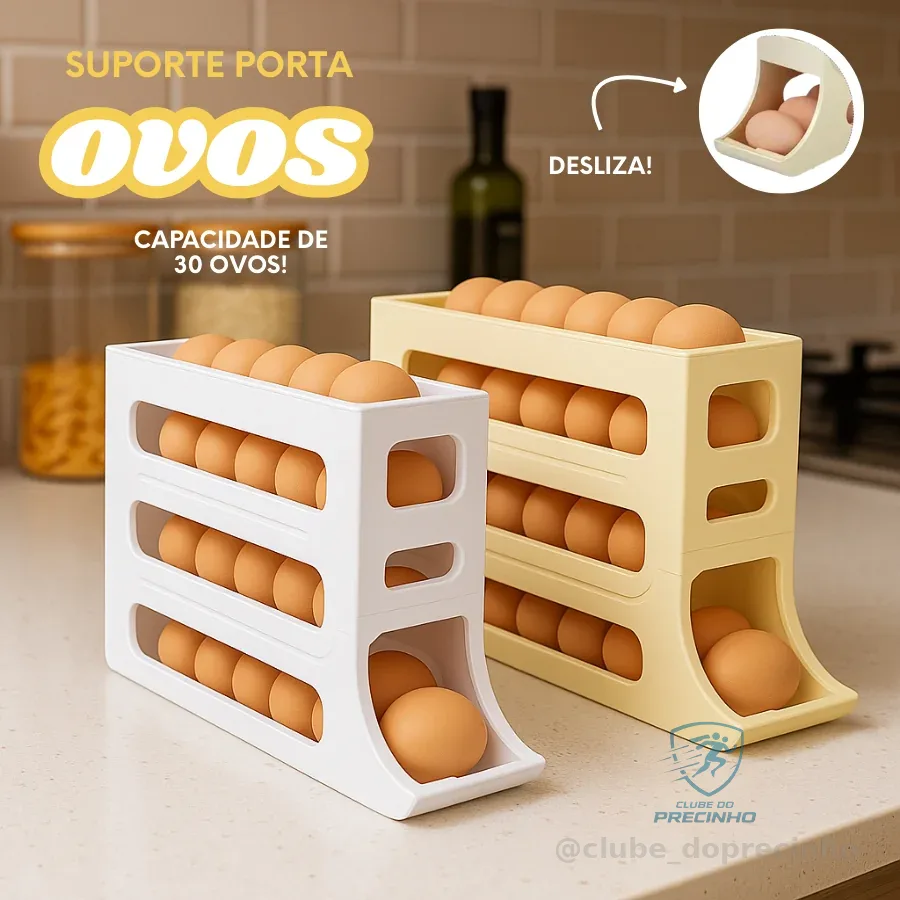 Suporte Porta Ovos Rolante 4 Andares Plástico Durável Organizador de Geladeira 30 Ovos