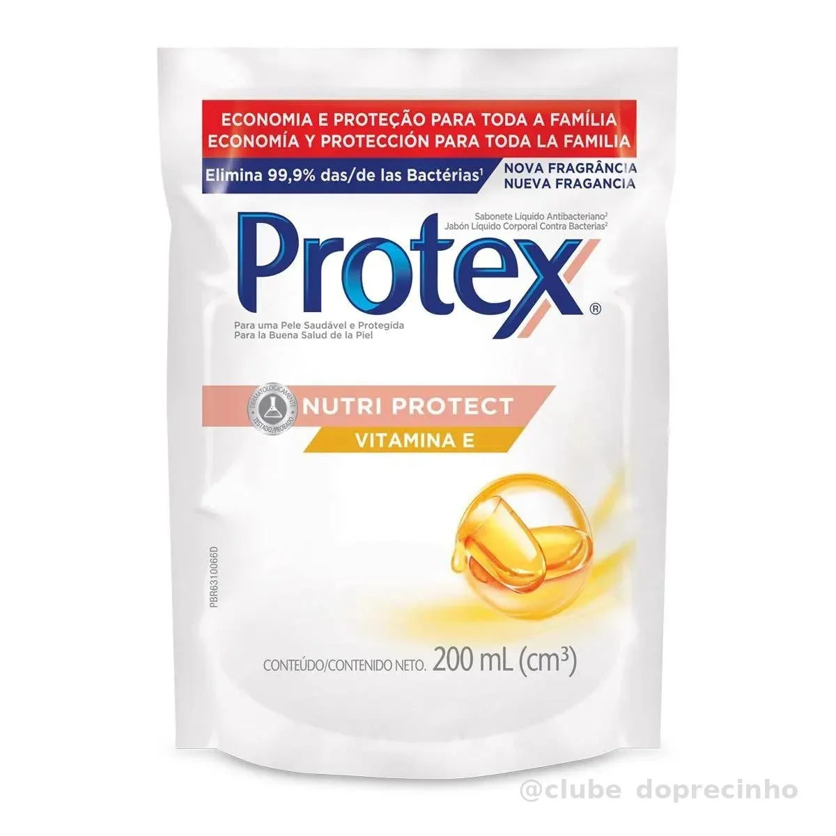 Sabonete Líquido Antibacteriano para as Mãos Protex Nutri Protect Vitamina E 200ml