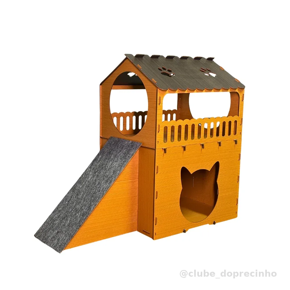 Casa Para Gatos Dois Andares Toca Em Mdf Caramelo Cama Beliche Brinquedo Arranhador Gato Diversão