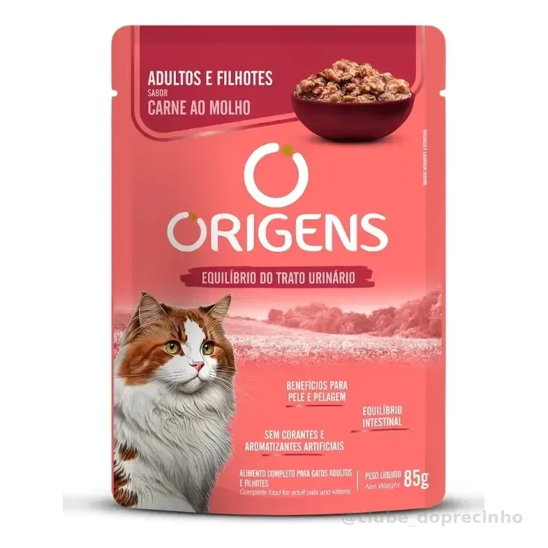 Sachê Origens Gatos Adultos E Filhotes Carne 85g Caixa 18 Un