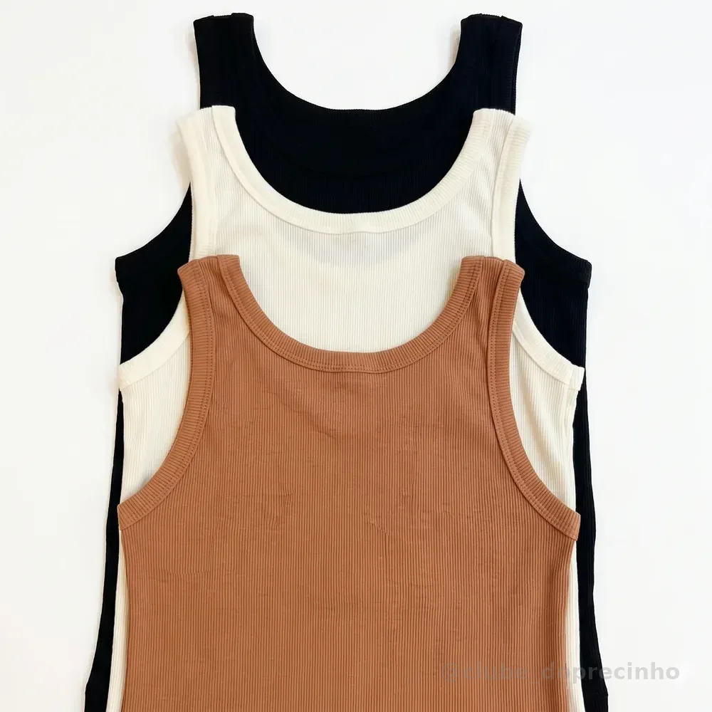 Kit 3 Regata Feminina Canelada Ribana Premium Básica Blusa Sortidas G