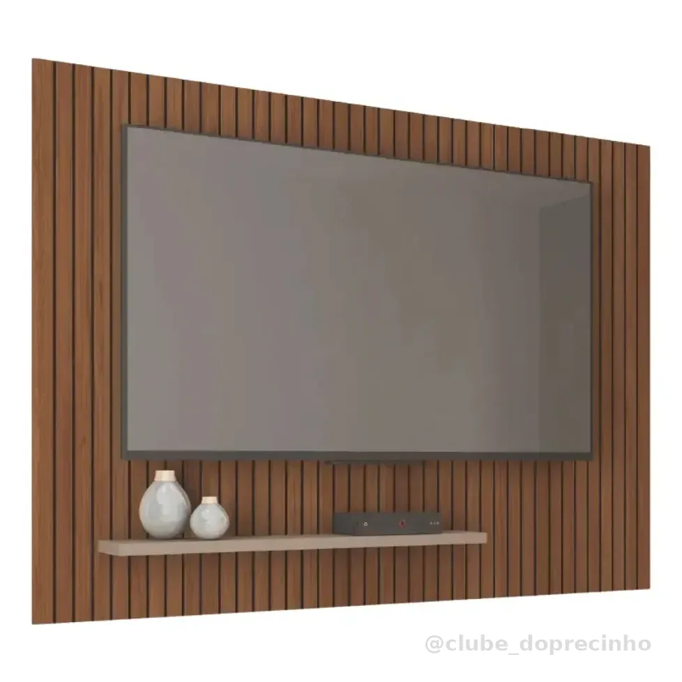 Painel Para Tv Até 75 Polegadas 1,80m Ripado Com Prateleira França Fendi / Havana Caemmun