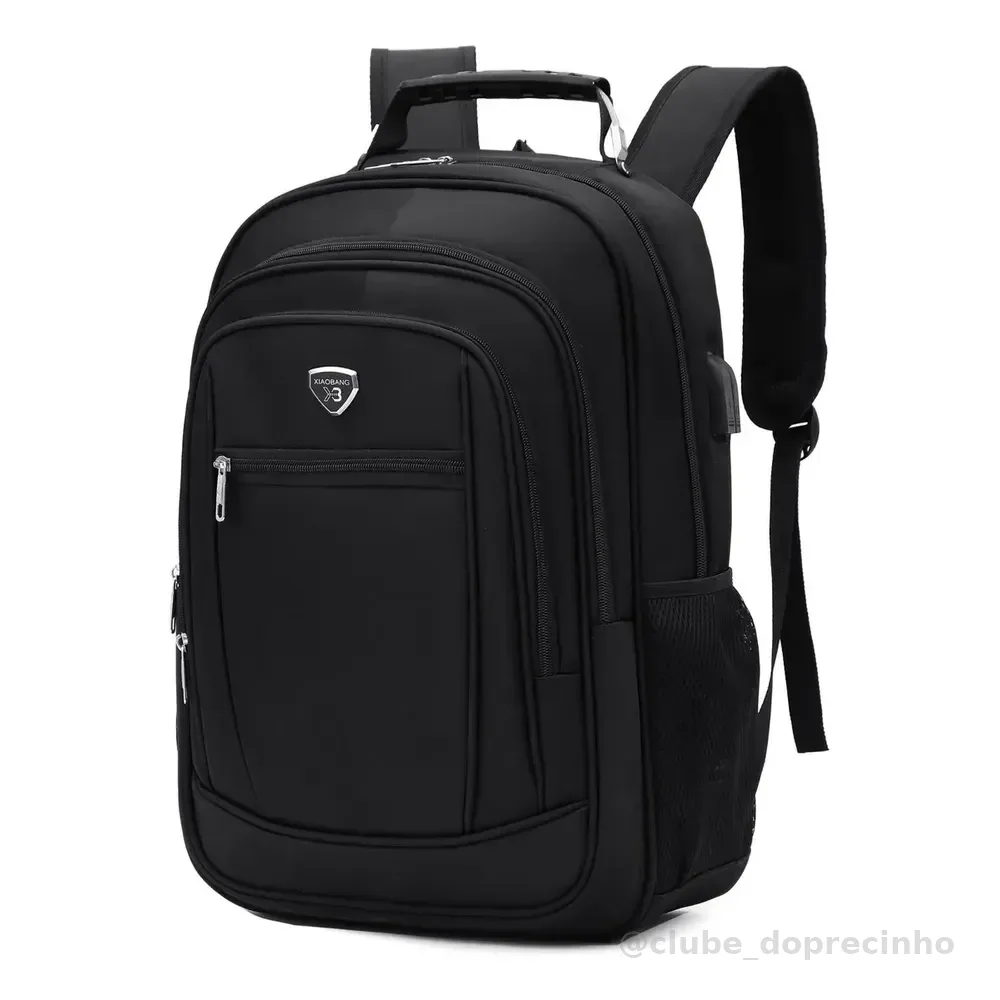 Mochila Masculina Impermeável Faculdade Alça Reforçada Cor Preto Desenho Do Tecido Liso