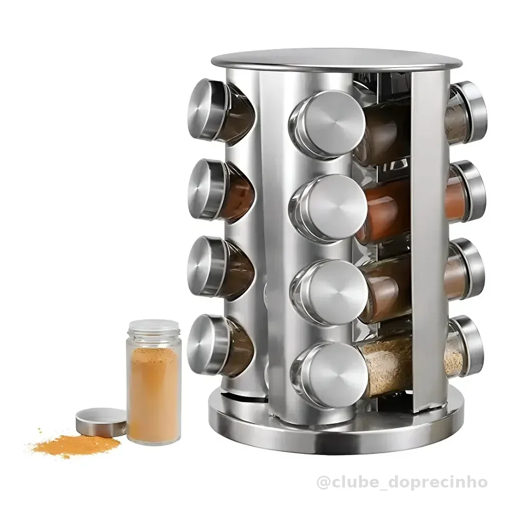 Porta-temperos Giratório De Inox Para 16 Potes De Vidro Prateado