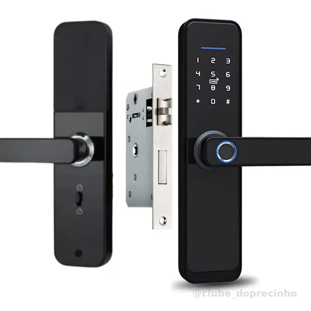 Fechadura Digital Inteligente Cartão Senha Biometria Wifi Cor Preto Rezzet Luatek Lfe-03