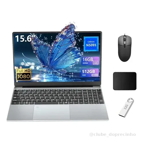 Notebook Gamer 15,6 Polegadas Intel N5095 (2025) - 16GB RAM + 512GB SSD, Live Streaming, Leve e Rápido