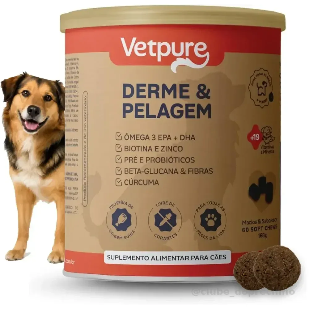 Suplemento Derme e Pelagem Vetpure para Cães com Ômega 3 e Biotina