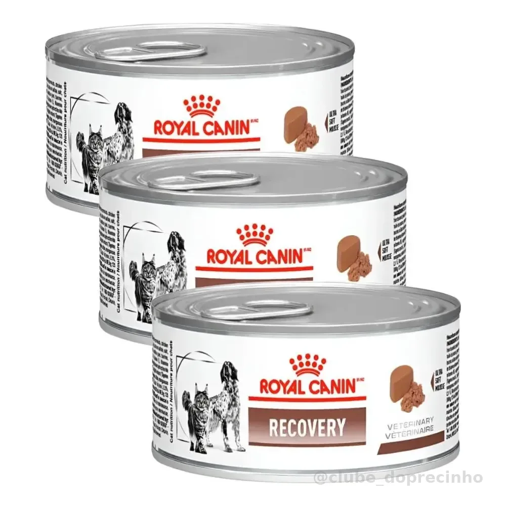 Kit 3 Ração Úmida Royal Canin Recovery Lata Cães E Gato 195g