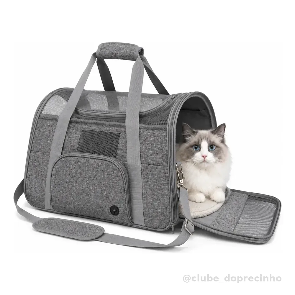 Bolsa De Transporte Pet Cinza Cães Gatos Carro Avião 12kg Cinza