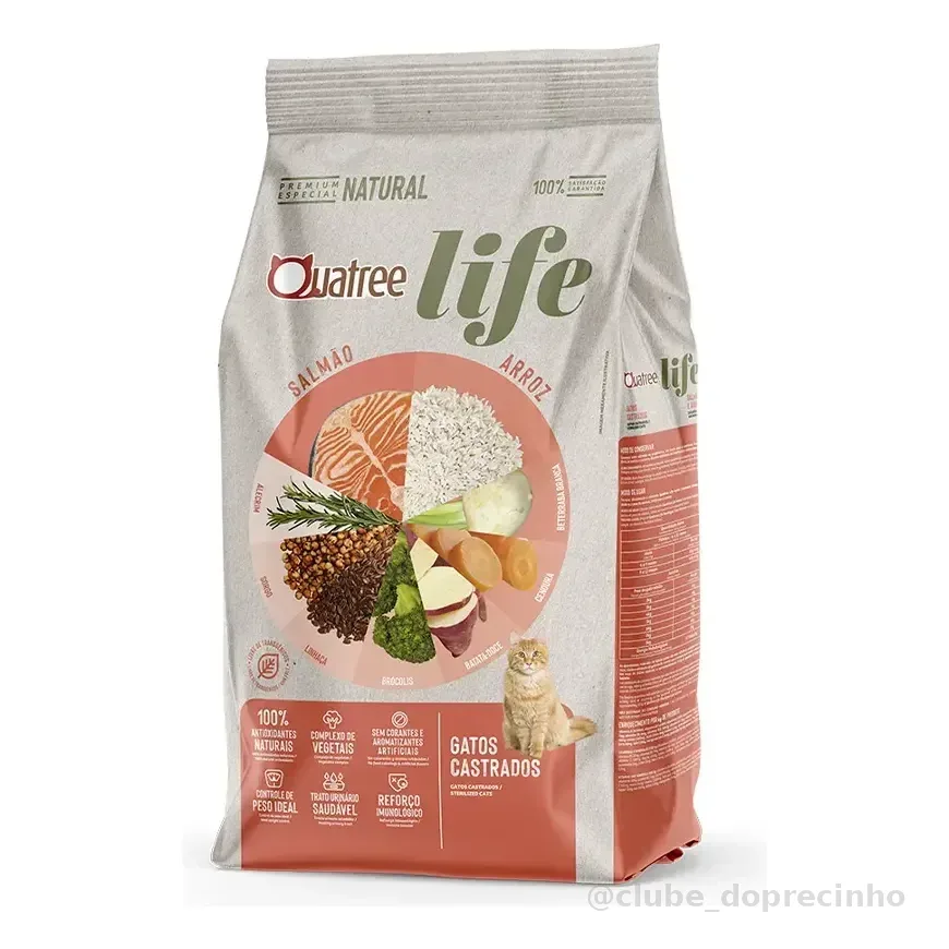 Ração Quatree Life Para Gatos Castrados Salmão E Arroz 10,1 kg