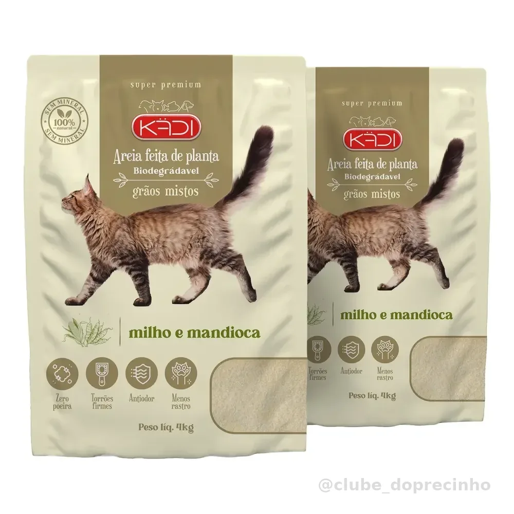 Kit 2un Areia Higiênica Kadi Gatos Grãos Mistos 4kg + Brinde