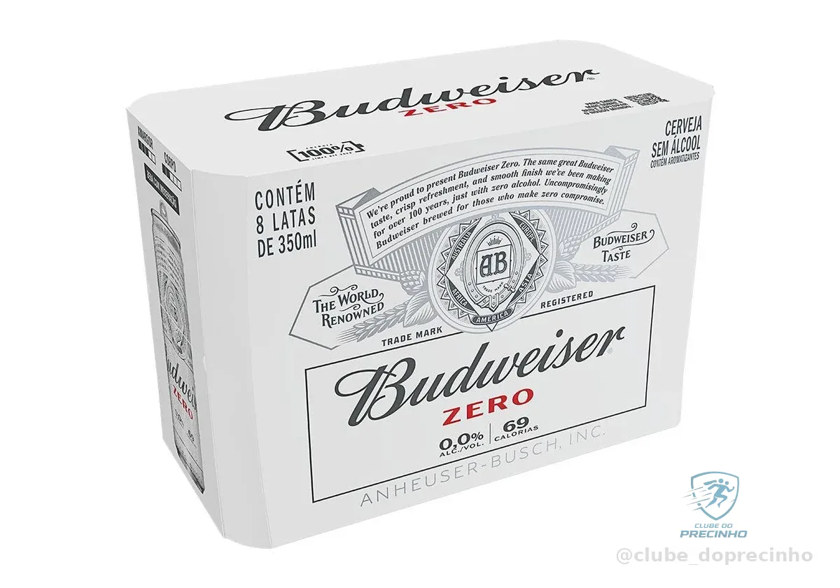 Pack Cerveja Budweiser Zero Álcool, 350ml, Lata - 8 unidades