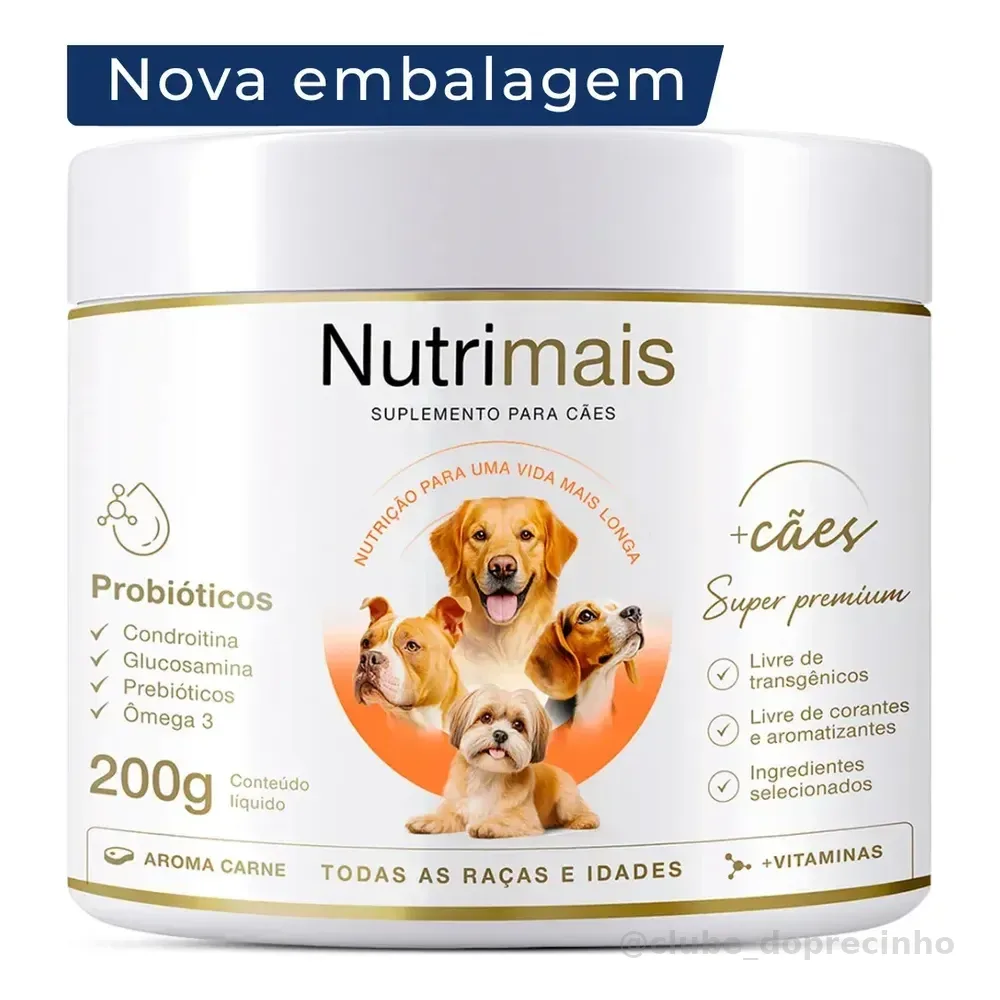 Suplemento Cães Pele Sensível Queda de Pelos Alergias Derme Coceiras Lágrima Ácida Nutrimais Probióticos 200g