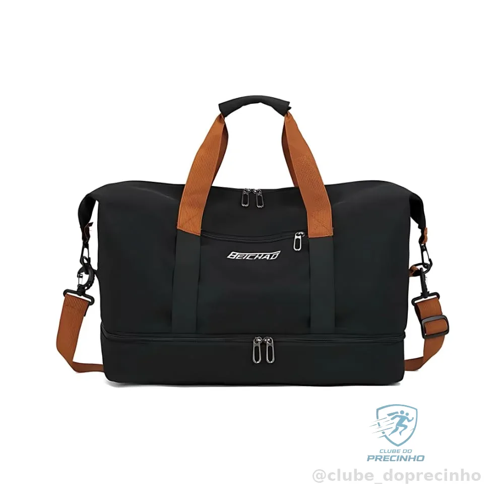 Bolsa Mala de Viagem e Academia Grande Capacidade Portátil (Preto)