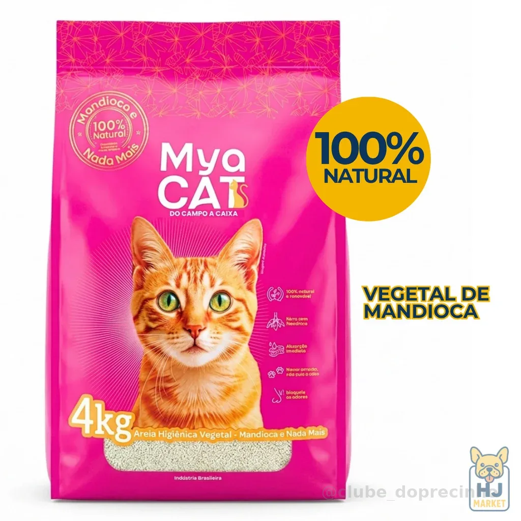 Areia Gatos Mya Cat 100% Mandioca Biodegradável Grãos Finos Higiênica 4kg