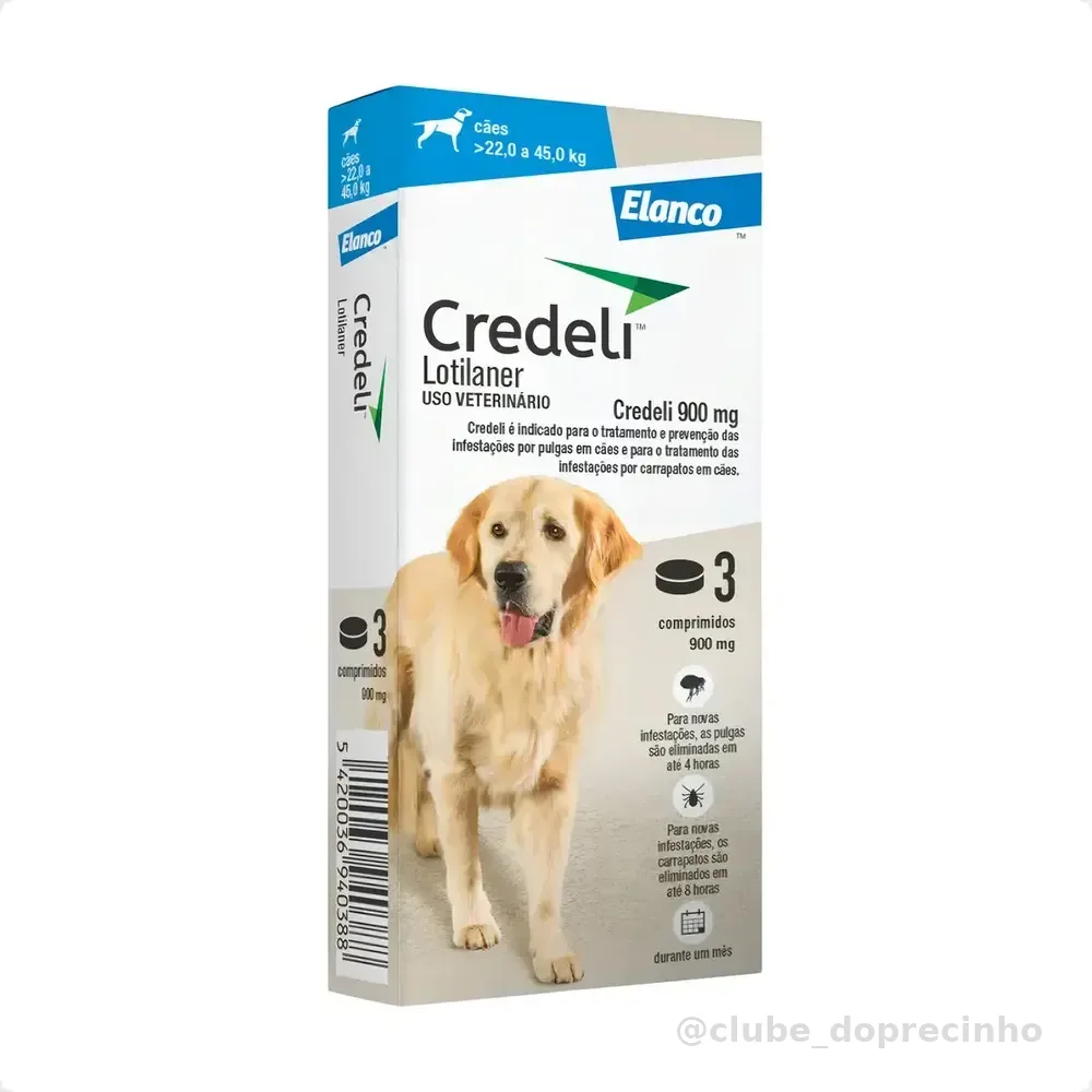 Comprimido antiparasitário para pulga Elanco Credeli C/3 para cachorro de 22kg a 45kg cor azul